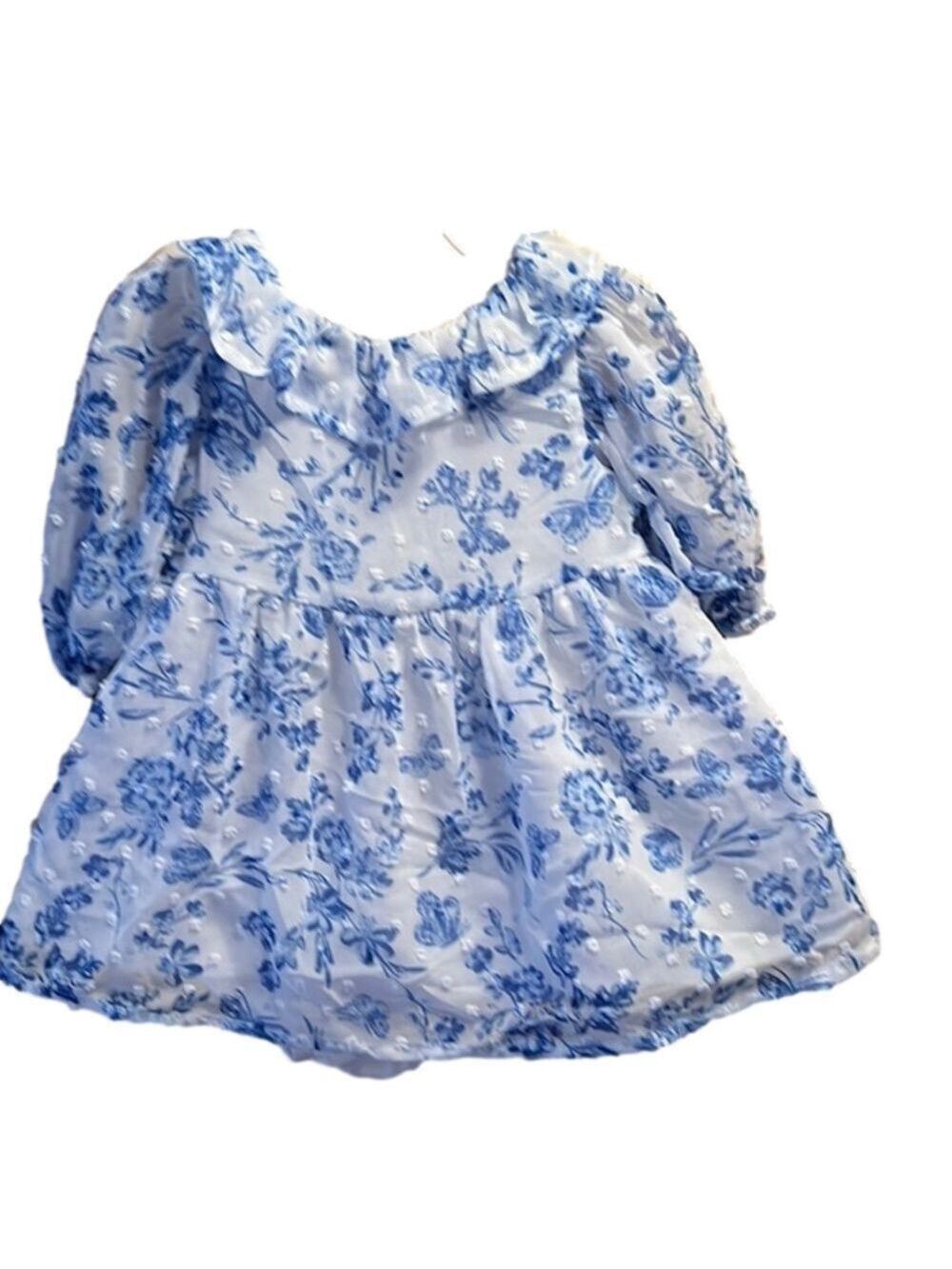 Wonder Nation Dress with underpants, 6-18 Months, Chiffon with blue floral. (T4)